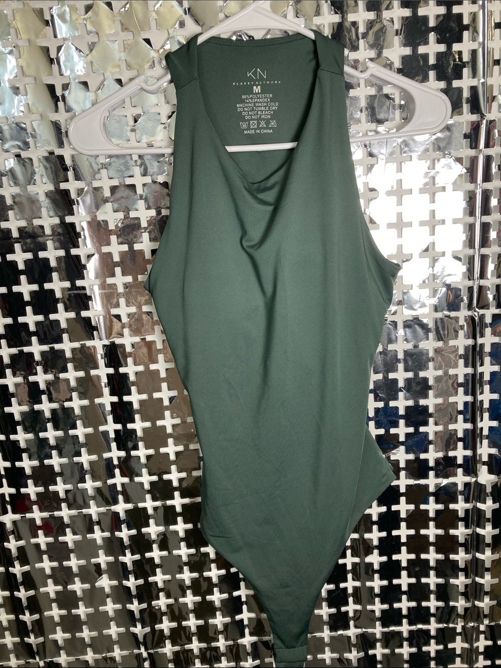 Klassy Network Dark Green Draped Sleeveless Bodysuit